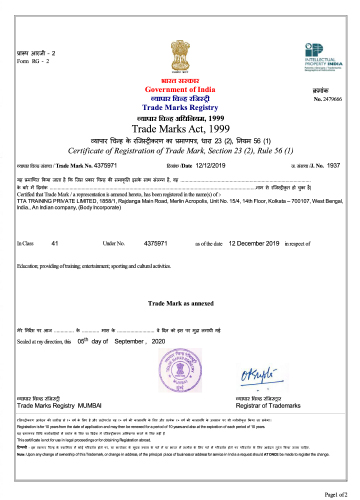 Trade Marks Registration Certificate – Government of India